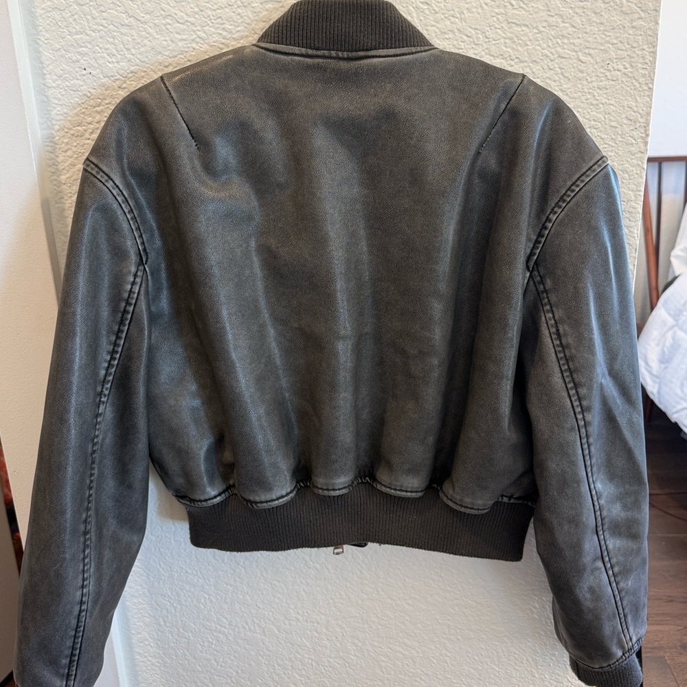 Zara Distressed Faux Leather Bomber Jacket - Picture 4 of 6